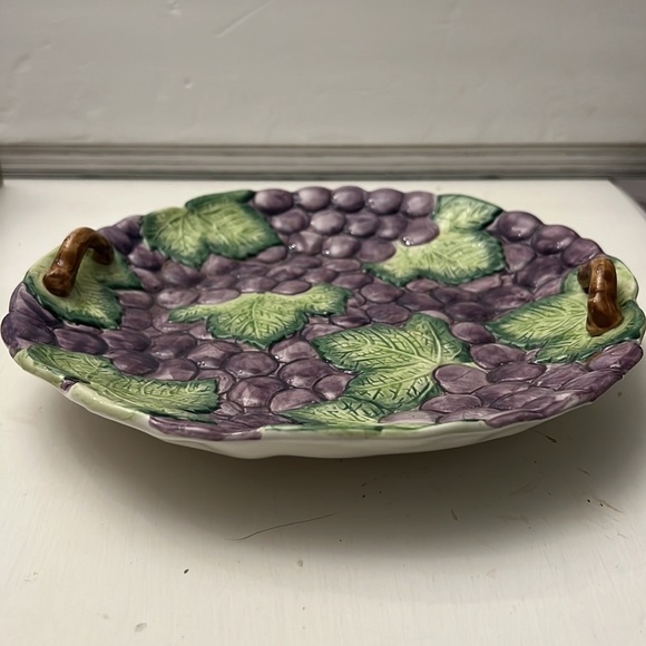 Vintage 1988 Fitz & Floyd Majolica Style Serving Dish Grapes Leaves - Picture 6 of 8